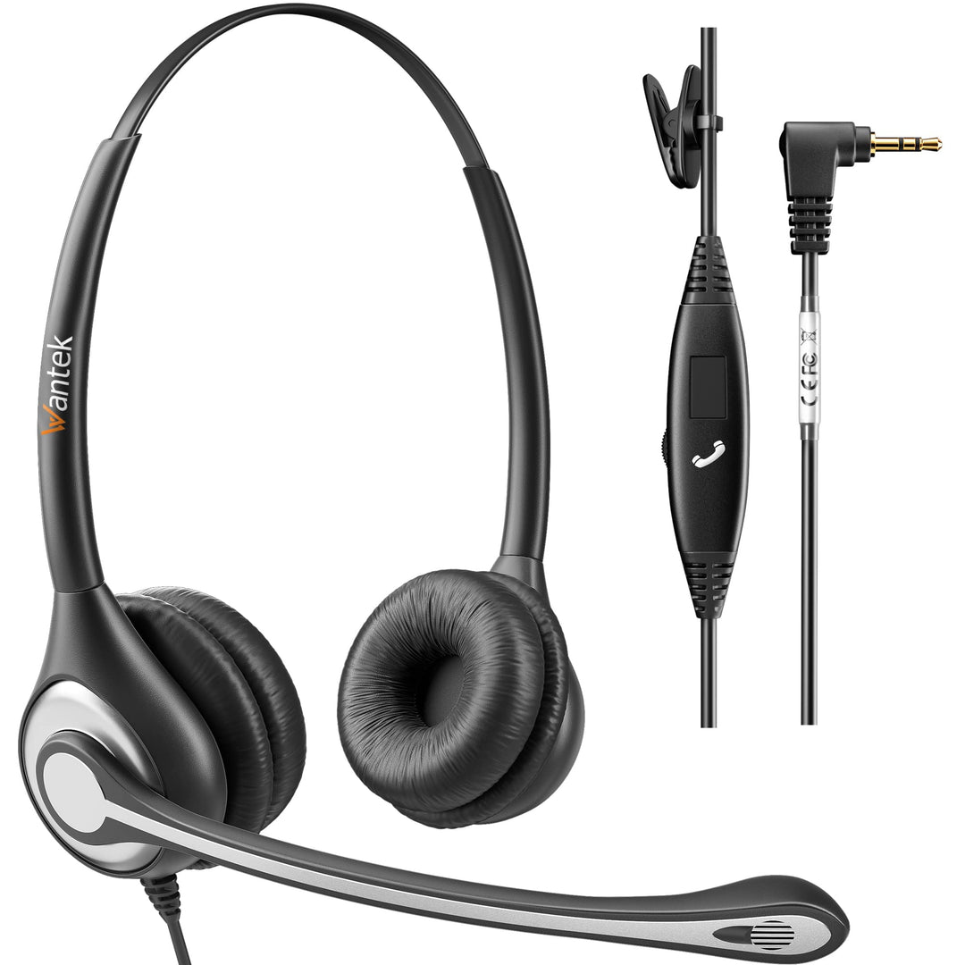 Wantek Telefon Headset Binaural mit Noise Cancelling Mikrofon, Call Center Kopfhörer für Gigaset Pan