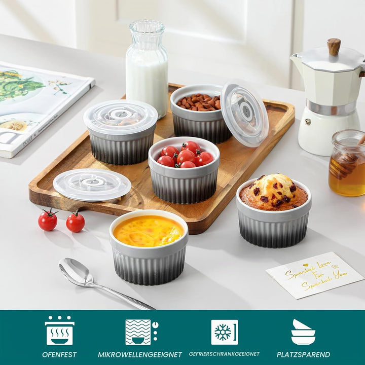 vancasso RAMEKINS 200ml Soufflé Förmchen Set von 6, Ø9,5cm Creme Brulee Schälchen Backofen sicher, P