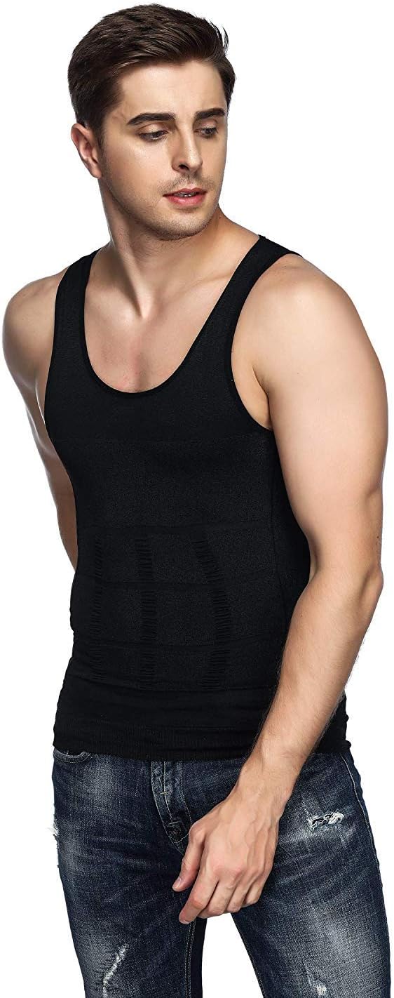 Odoland Unterhemden Herren Shapewear 3er Pack Tank Top Compression Shirt Kompressionsshirt Bauchweg