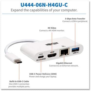 Tripp Lite U444-06N-H4GU-C USB-C Multiport Adapter, 4K HDMI, USB-A Port, Gbe und PD Charging, HDCP,
