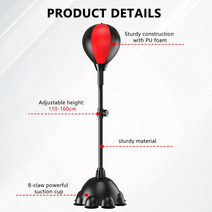 Punching Ball, 110-160cm Höhenverstellbarer Boxständer, Reflexbeutel mit Einem Leistungsstarken Saug