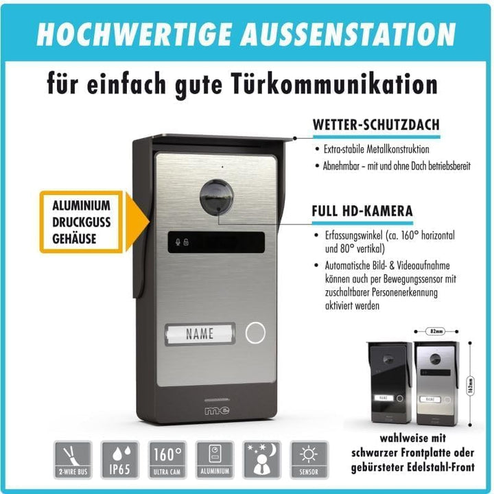m-e ALLVISO Video Türsprechanlage, 2 Draht IP BUS, Aufputz Gegensprechanlage mit 160° Kamera und Tür