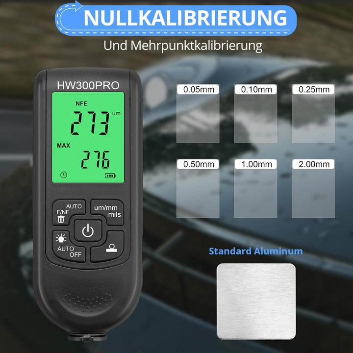 CAMWAY Profi Schichtdickenmessgerät 0-2000μm, Dickenmessgerät mit LCD-Anzeige & Batteriestands, Lack