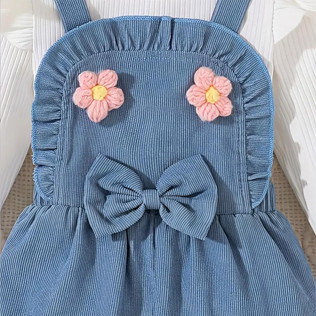 Baby Mädchen Rüschen Latzhose Langarm Oberteil Herbst Kleidung 6-12 Monate Blau, 6-12 Monate Blau