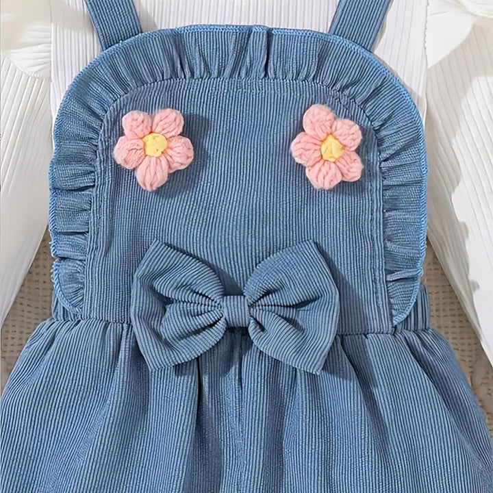 Baby Mädchen Rüschen Latzhose Langarm Oberteil Herbst Kleidung 6-12 Monate Blau, 6-12 Monate Blau