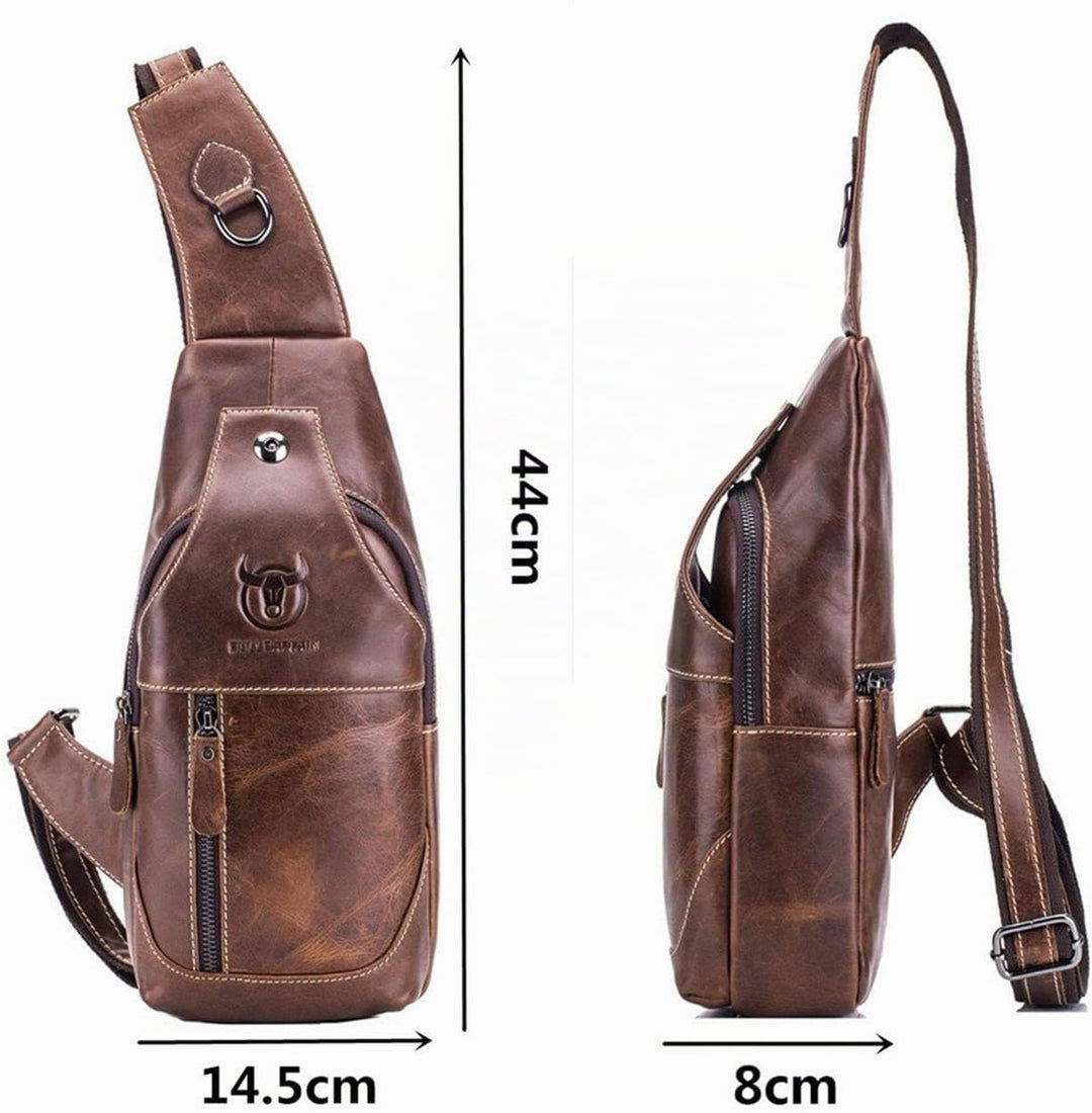 BULLCAPTAIN Sling bag Tasche Leder Herren, Rindleder Schultertasche, Umhängetasche, Brusttasche, Ruc