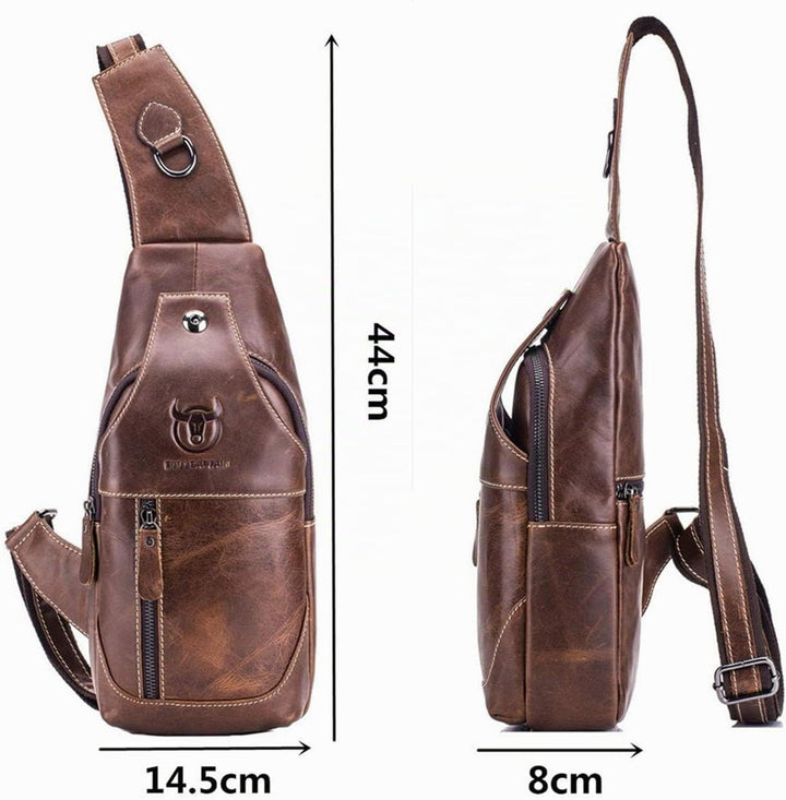 BULLCAPTAIN Sling bag Tasche Leder Herren, Rindleder Schultertasche, Umhängetasche, Brusttasche, Ruc