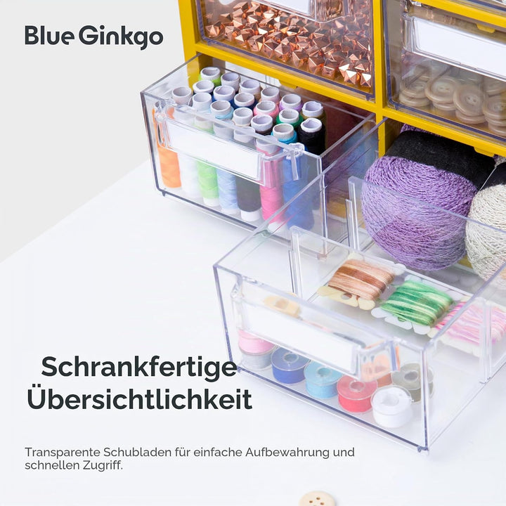 BLUE GINKGO Grosser Aufbewahrungsschrank mit 12 Schubladen – stapelbare Perlen- und Bastelaufbewahru