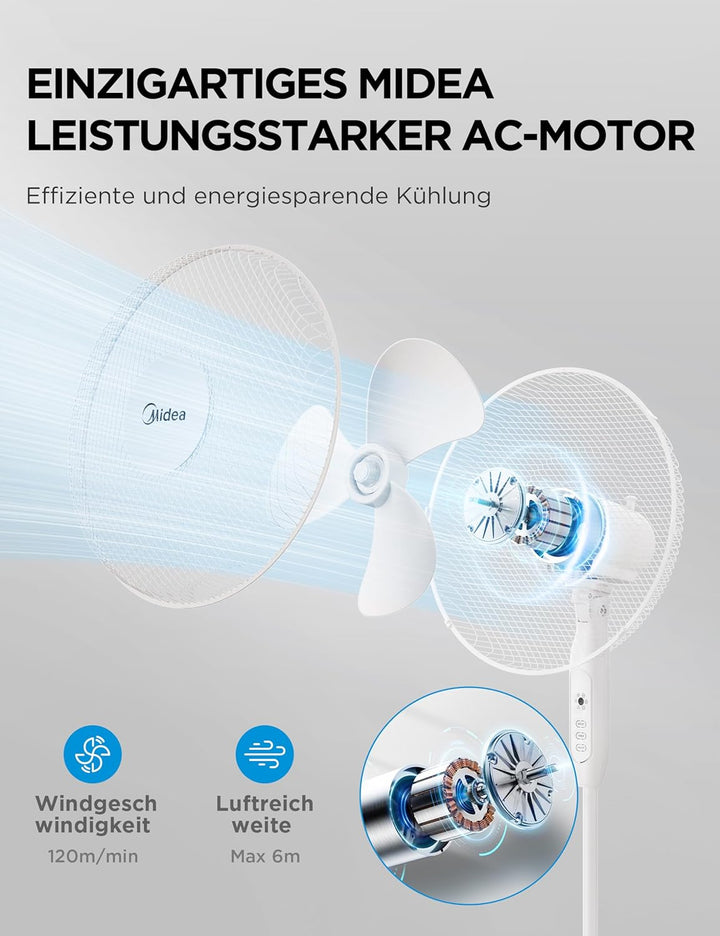 Midea FS40-16JRA Standventilator, Starke Windkraft, Grosses Luftvolumen, 40 W Leistung, Fernbedienun