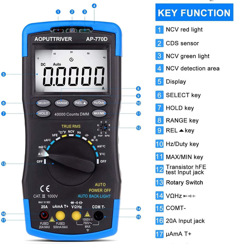 Digital Multimeter Automatisch AP-770D TRMS 40000Count Advanced Multimeter Voltmeter Amperemeter mit