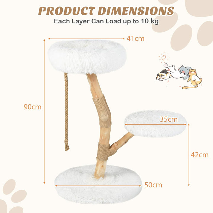SOARS Kratzbaum Holz, 90 cm Katzenbaum mit 2 Plattformen, Kratzsäulen & Jute Seil, Katzenkratzbaum k