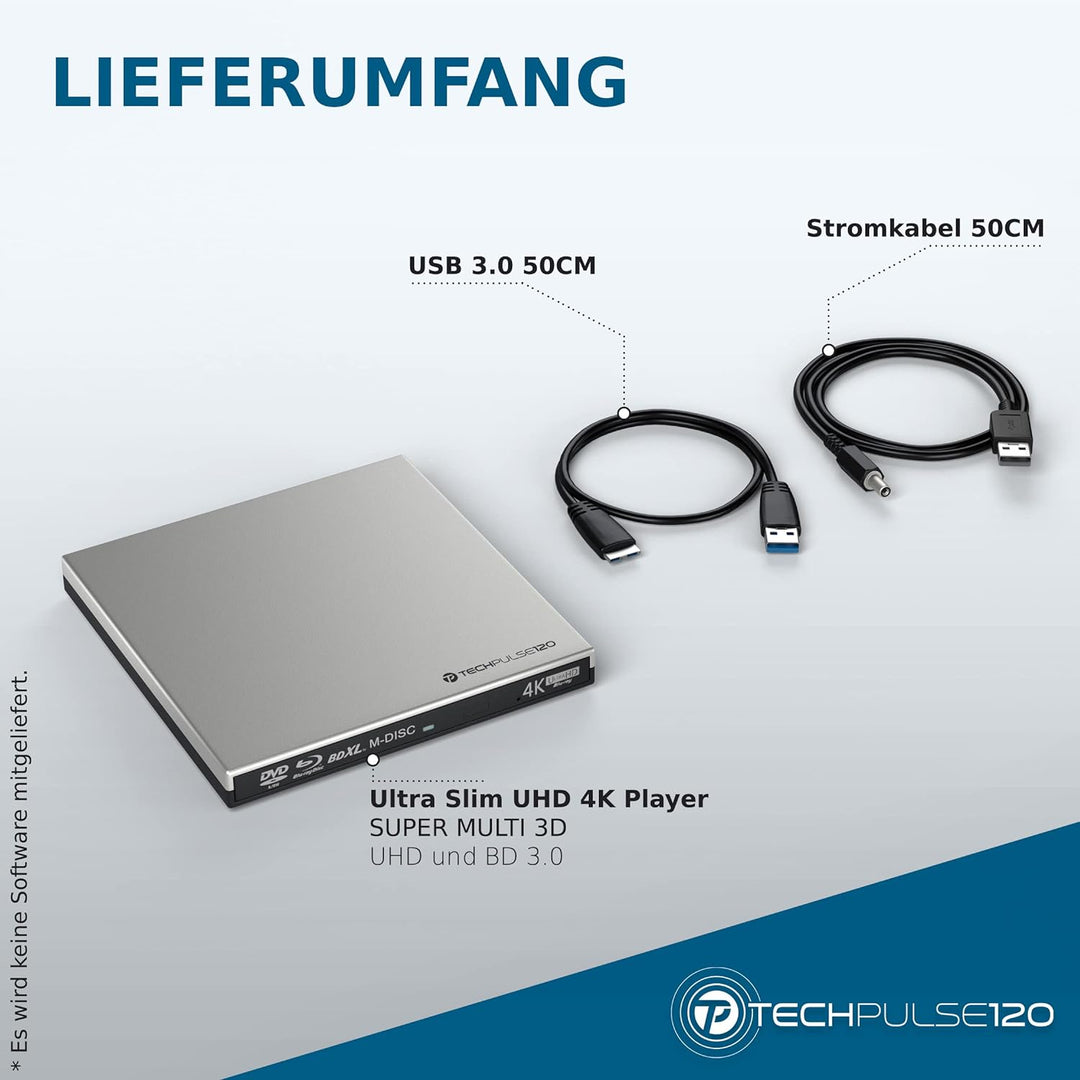 techPulse120 portables USB 3.0 4K UHD 3D M-Disc BDXL HDR10 Laufwerk Blu-ray Brenner Burner Superdriv