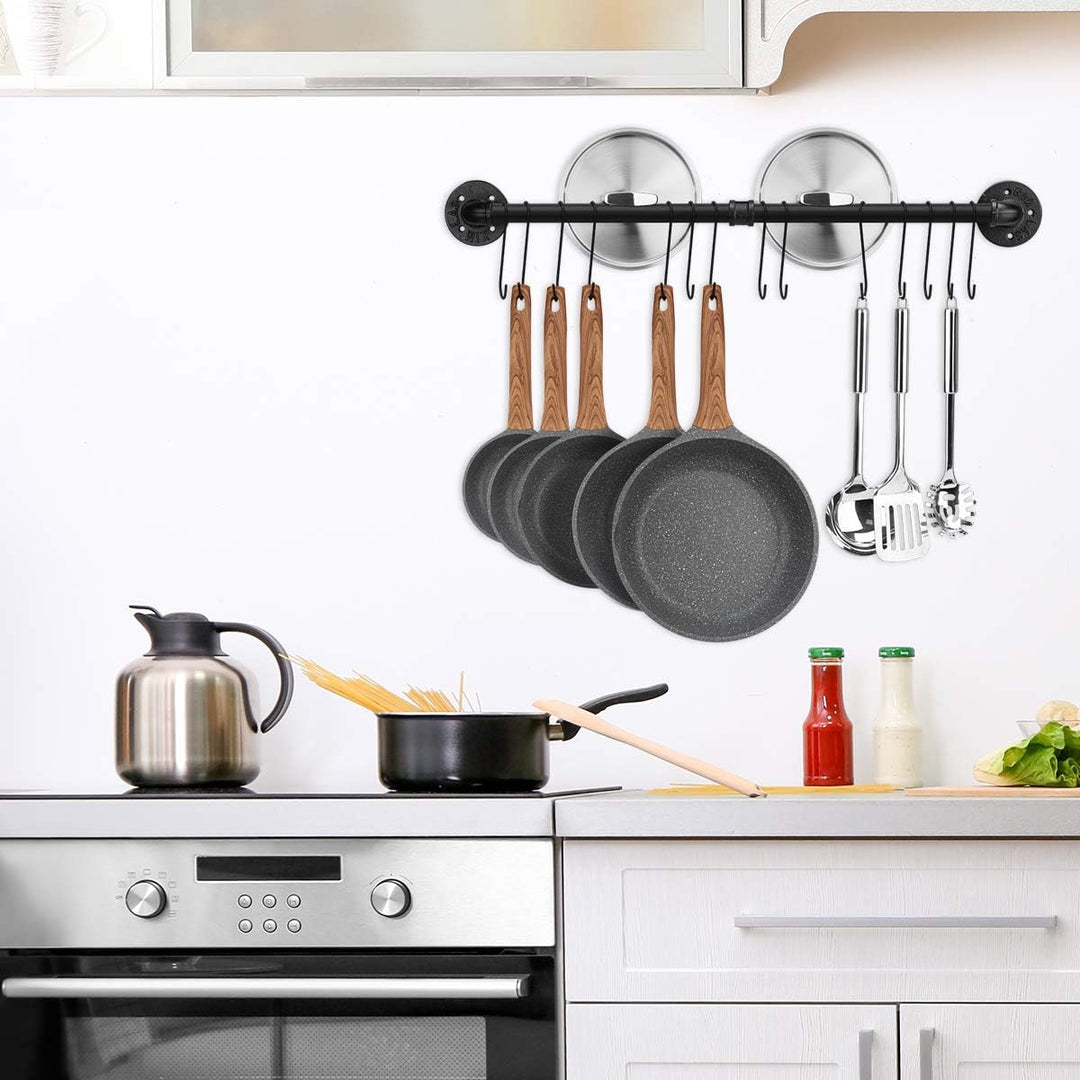 Toplife Hakenleiste Küche 80 cm, schwarze Hängeleiste mit 14 Haken, Stange für Küchenutensilien, 80