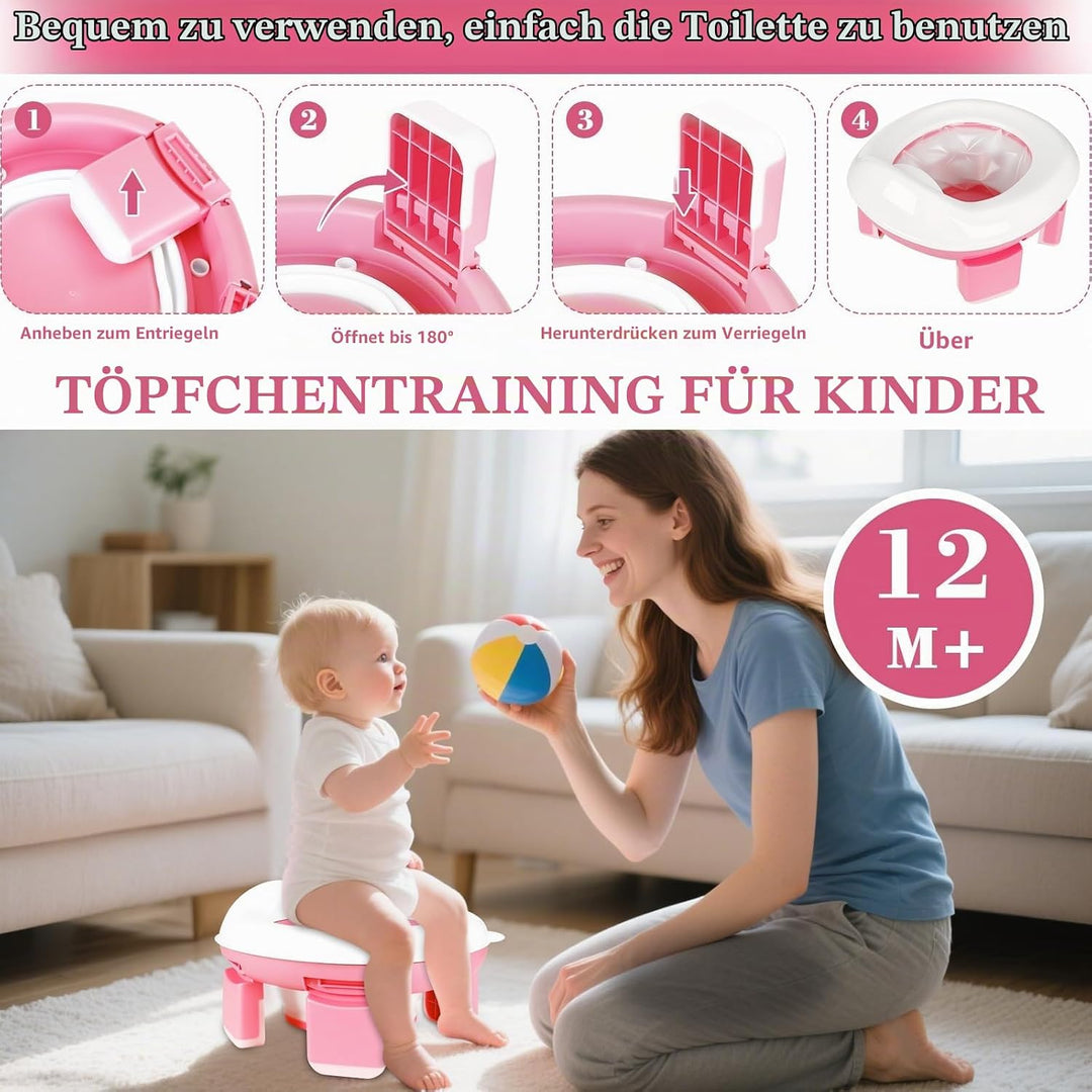Toilettensitz Kinder,Töpfchen Training Sitze,Töpfchen für Unterwegs,Reisetöpfchen mit 20 Stück Töpfc