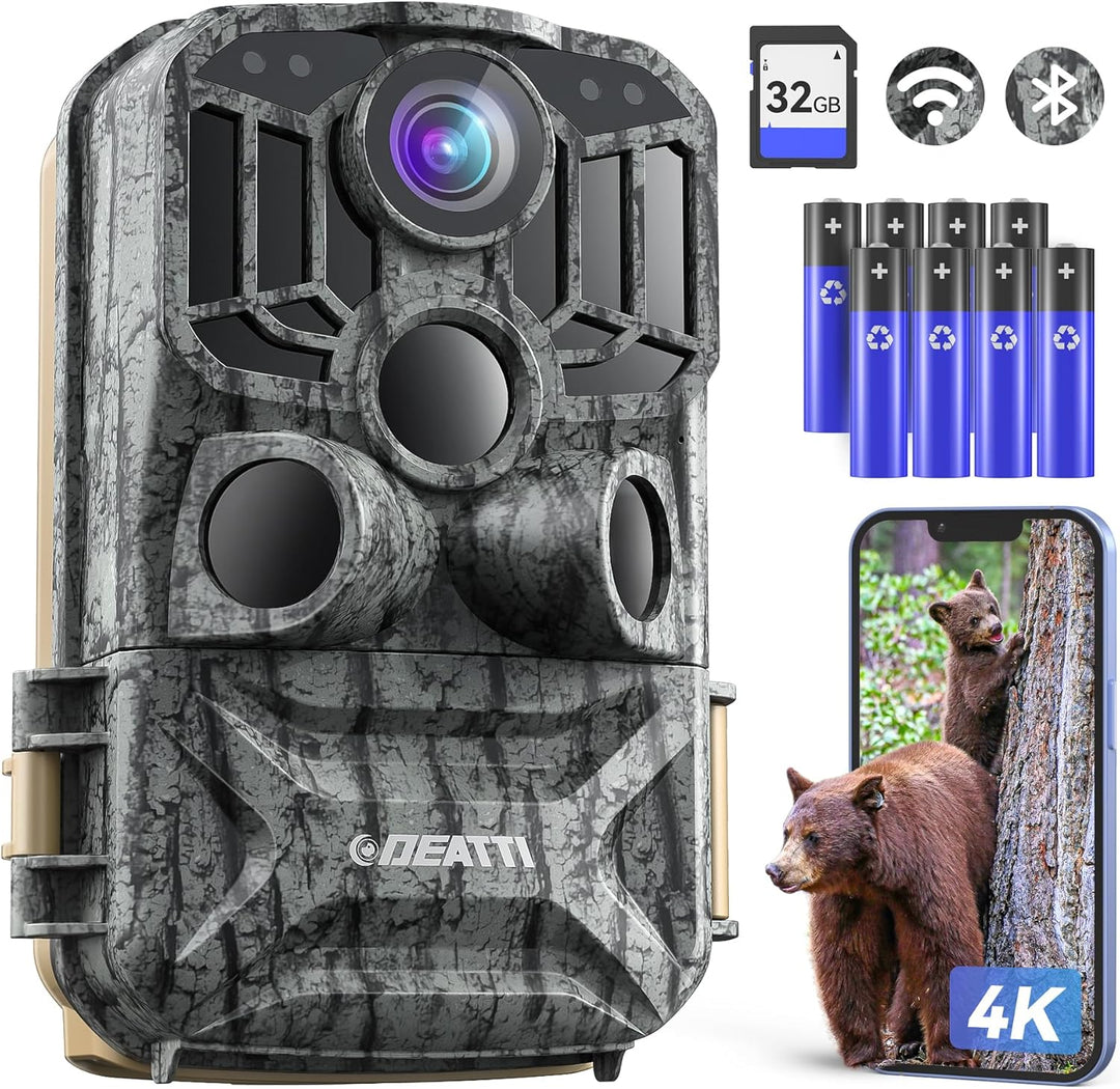 DEATTI Wildkamera mit Handyübertragung APP, 4K 48MP HD WLAN Bluetooth Wildkamera mit Bewegungsmelder