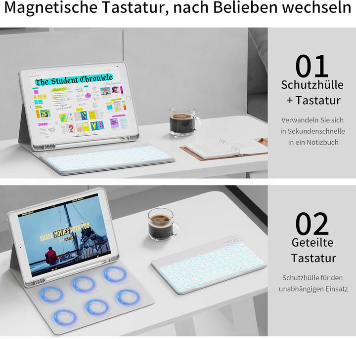 Tastatur Hülle für iPad 9. / 8. / 7. Generation 10,2 Zoll, 360° Schutz TPU Hülle mit Abnehmbarer Bel