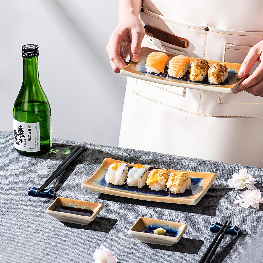UNICASA Japanisches Geschirr 8er Set, Sushi Geschirr Set Mit Sushi Teller, Dipschalen,Essstäbchen un