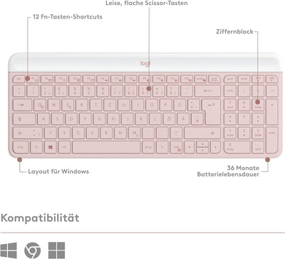 Logitech MK470 Slim Combo Kabelloses Tastatur-Maus-Set - Modernes, kompaktes Layout, Extrem leiser,