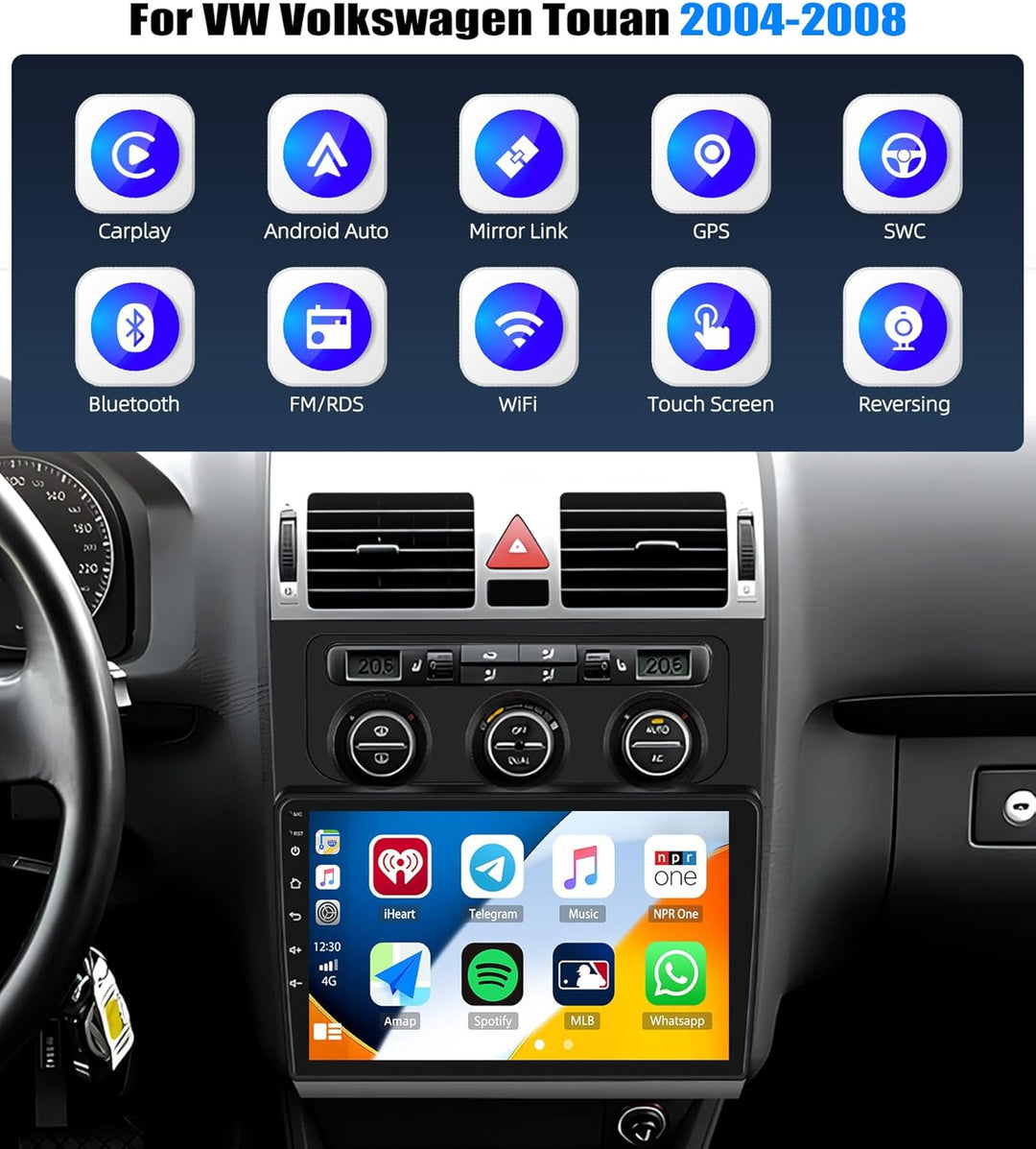 CAMECHO 4+64G 10 Zoll Android 15 Autoradio für VW Volkswagen Touran 2004-2008 mit Rückfahrkamera, Wi
