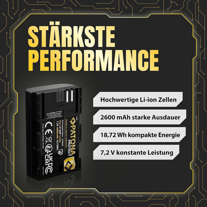PATONA 2X Protect Akku Ersatz für Canon LP-E6P/E6NH/E6N 2600mAh 6A 8K-fähig | Ersatzakku für EOS R5