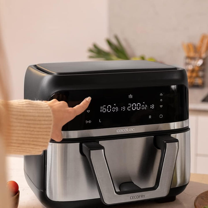 Cecotec Heissluftfritteuse ohne Öl - 9L teilbar in 2 - Air Fryer Cecofry Dual 9000. 2850W, diätetisc
