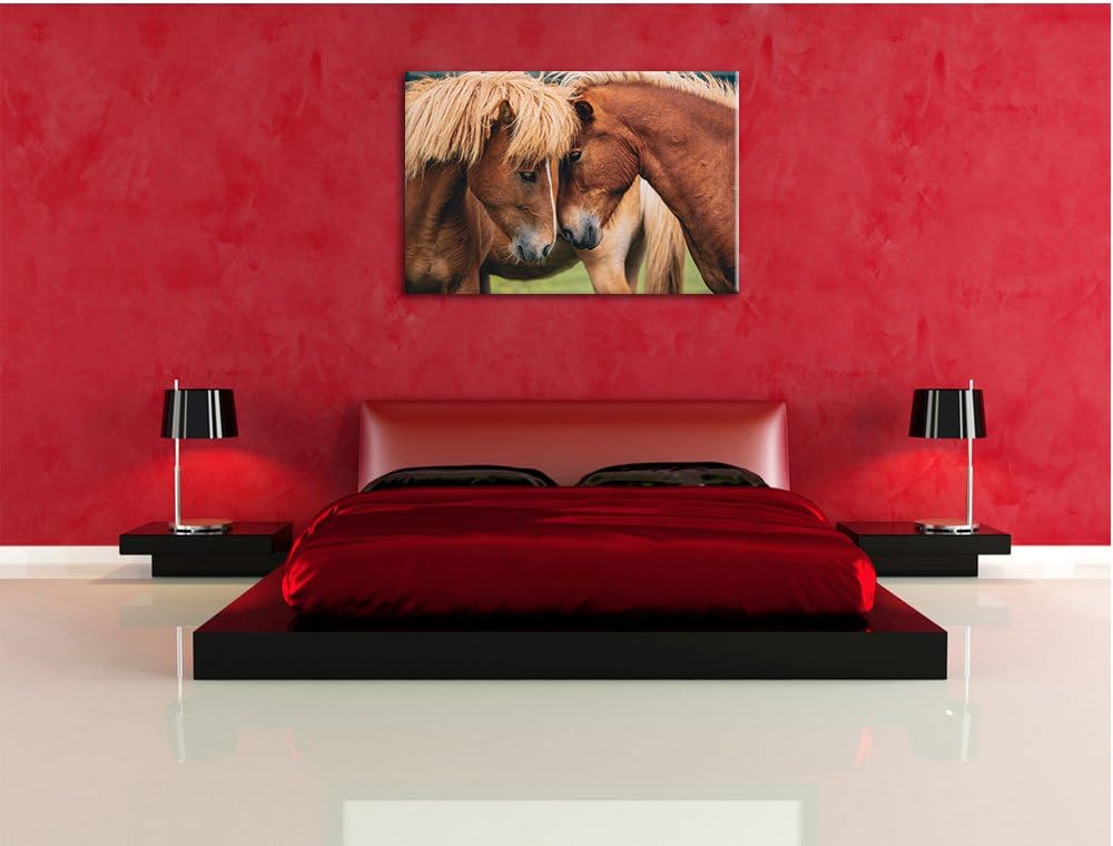 zwei schmusende Pferde, Format: 100x70 auf Leinwand, XXL riesige Bilder fertig gerahmt mit Keilrahme