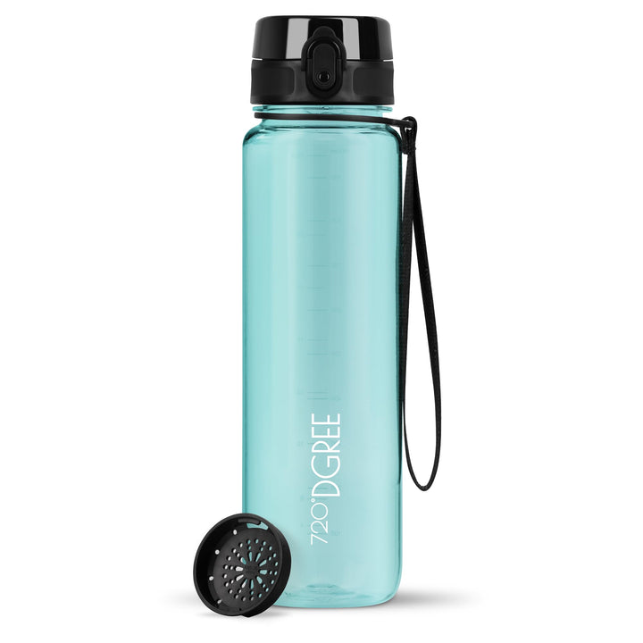 720°DGREE Trinkflasche 1l “uberBottle“ crystalClear +Sieb - BPA-Frei - Wasserflasche für Sport, Gym,