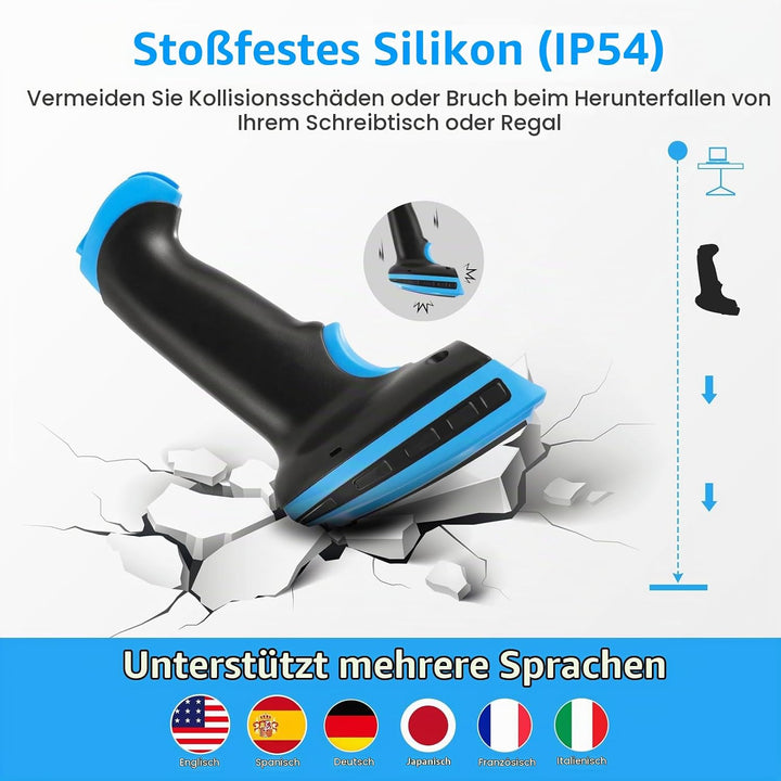 Barcode Scanner Wireless, Wiederaufladbare 1D Laser Kabelloser Scanner, Handscanner Kabellos Vielsei