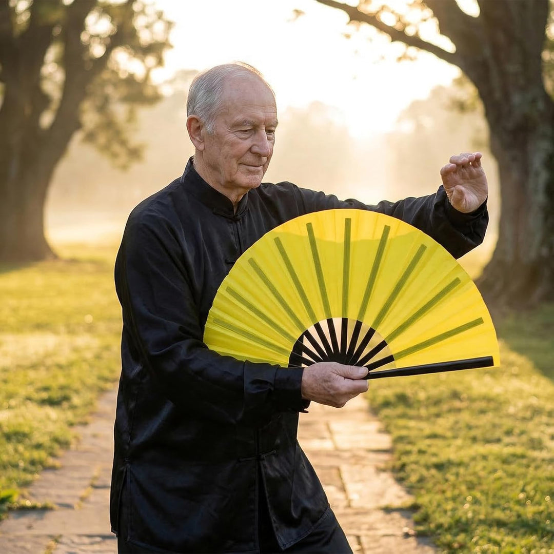 baotongle 2 Stück Grosse Faltbare Seide Hand Fächer Chinesischer Tai Chi Faltender Handfächer Nylon