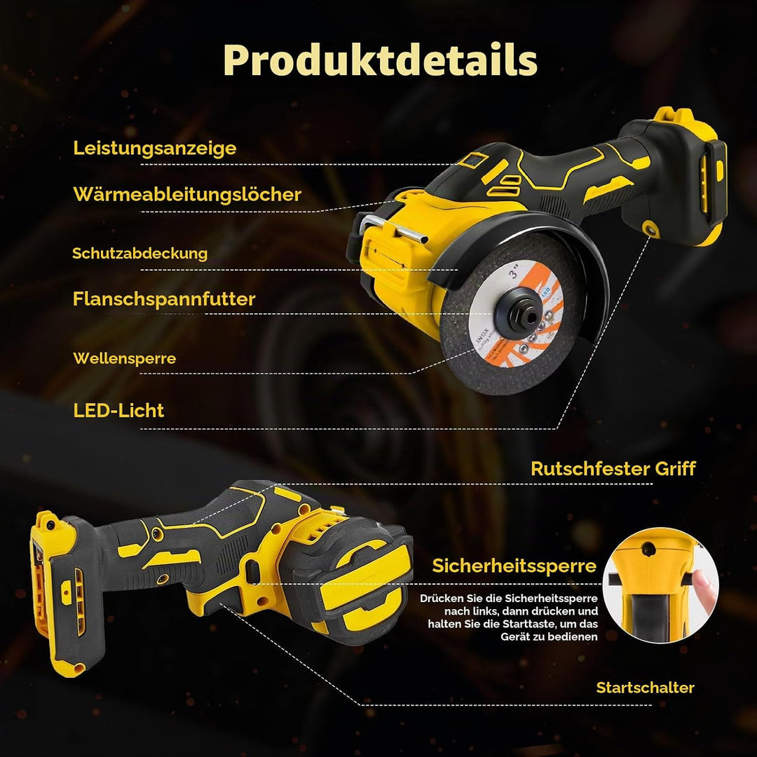 Mini-Winkelschleifer für DEWALT 18V 20V Akkus, 7,6 cm, schnurloses Trennwerkzeug, 20.000 U/min, bürs