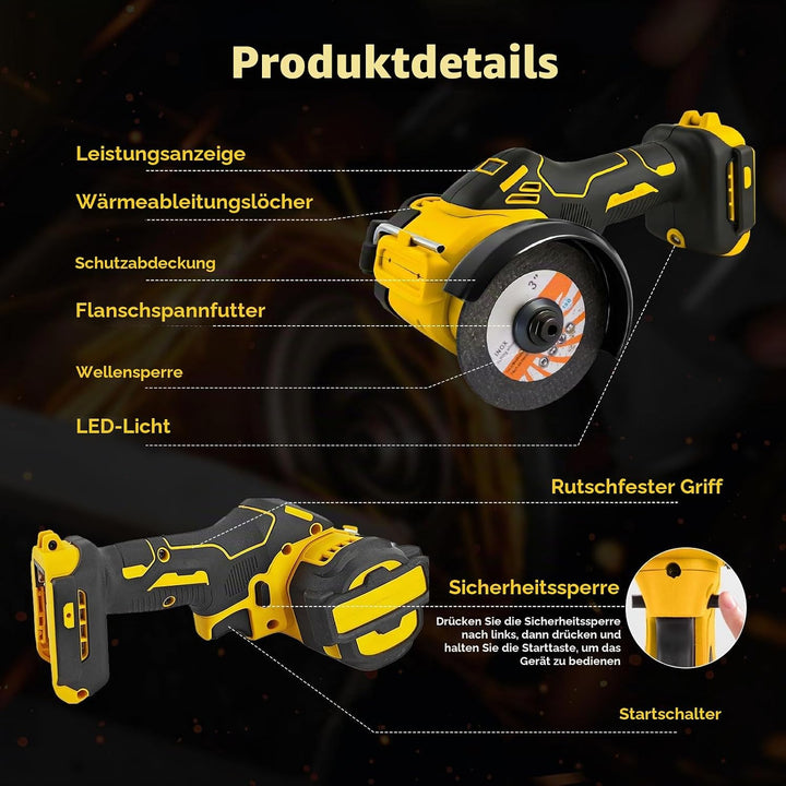 Mini-Winkelschleifer für DEWALT 18V 20V Akkus, 7,6 cm, schnurloses Trennwerkzeug, 20.000 U/min, bürs