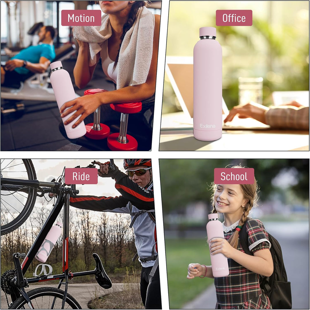 Exllena Trinkflasche Edelstahl 1L - Hochwertige Thermosflasche Mit Silikongriff für Sport, Büro und
