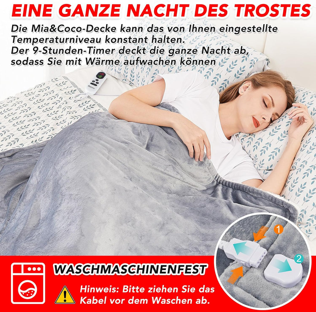 Heizdecke mit Abschaltautomatik, 130x160cm, 10 Heizstufen Up-to-9 Stunden Auto-Off-Timer Überhitzung