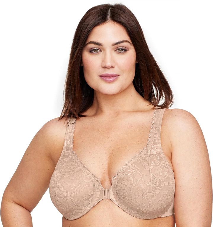 Glamorise Damen-BH in Übergrösse, Wonderwire, Spitze, Frontverschluss mit Bügel #9245 65B Haut, 65B