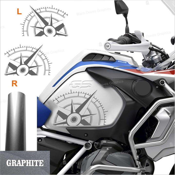 2 Aufkleber kompatibel mit Seitenwänden Tank Motorrad R 1200 1250 GS Adventure LC (Graphit), Graphit