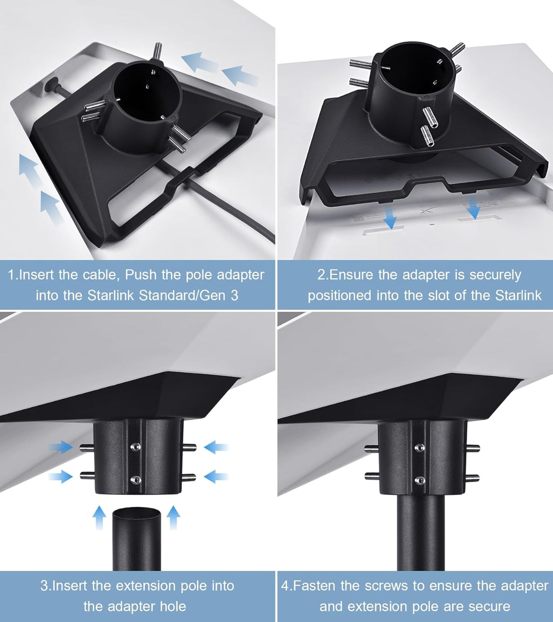 Rohradapter für Starlink Standard/Gen 3, Aluminium, Schwarz, Pole Montageadapter, Korrosionsbeständi