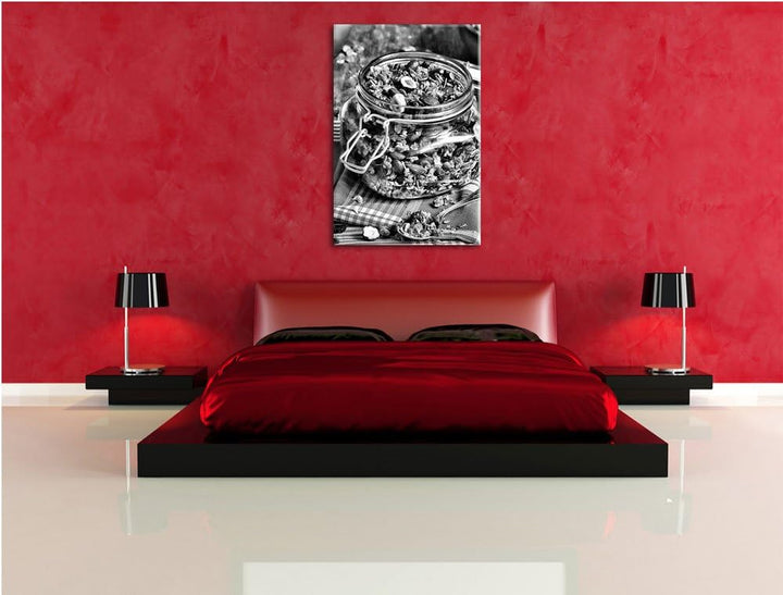 Pixxprint Honig Müsli im Glas als Leinwandbild | Grösse: 100x70 cm | Wandbild | Kunstdruck | fertig