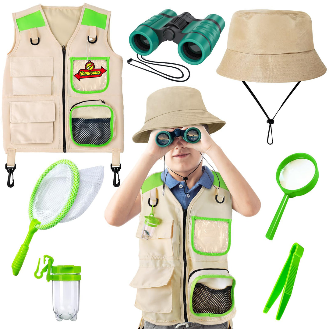 Forscherset für Kinder, Exploration Spielzeug mit Weste, Hut und Kindern Fernglas, Kindern Campingau