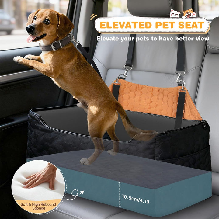 Hunde Autositz für Mittlere/Grosse, Abnehmbarer und Waschbarer Sitzerhöher Hundebett Auto, Inklusive