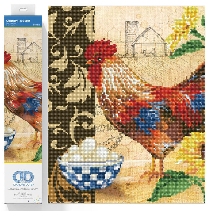 Diamond Dotz DD9-049 Country Rooster, ca. 41 x 41 cm gross, Diamond Painting, Malen mit Diamanten, f