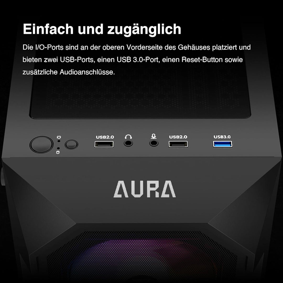 GAMDIAS Aura GC1 Elite ARGB ATX Gaming Midi-Tower PC-Gehäuse, 4 x 120 ARGB-Lüfter, High Airflow Mesh