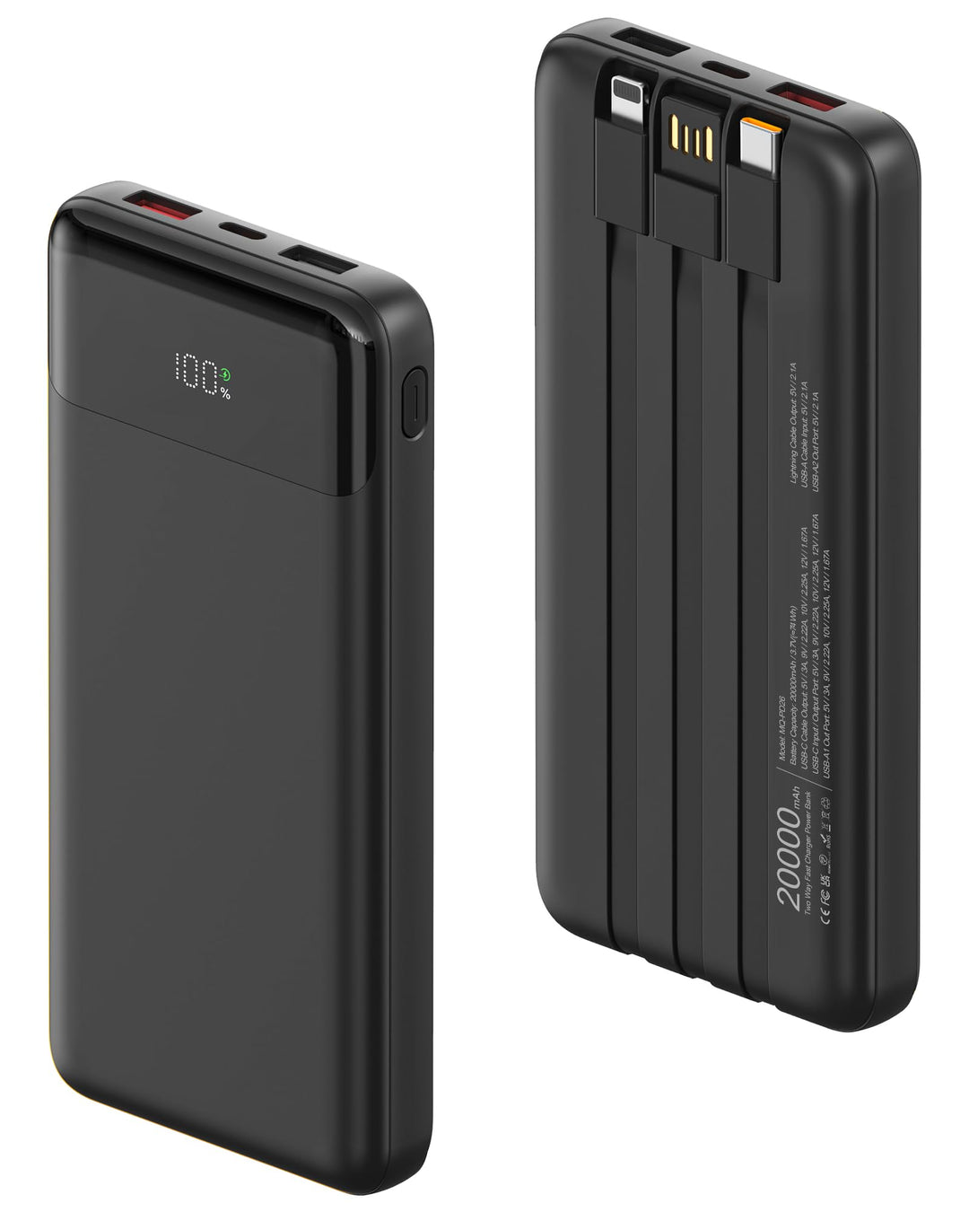 Powerbank 20000 mAh mit Integrierten 3 Kabeln, 22,5 W Schnellladung Power Bank Tragbares Ladegerät P