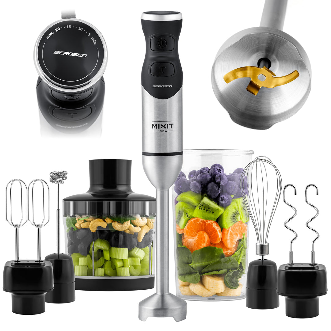 Berdsen Stabmixer Handmixer Pürierstab 1500W Multifunktional Mit Zubehör Turbo Funktion 1000 ml Tita