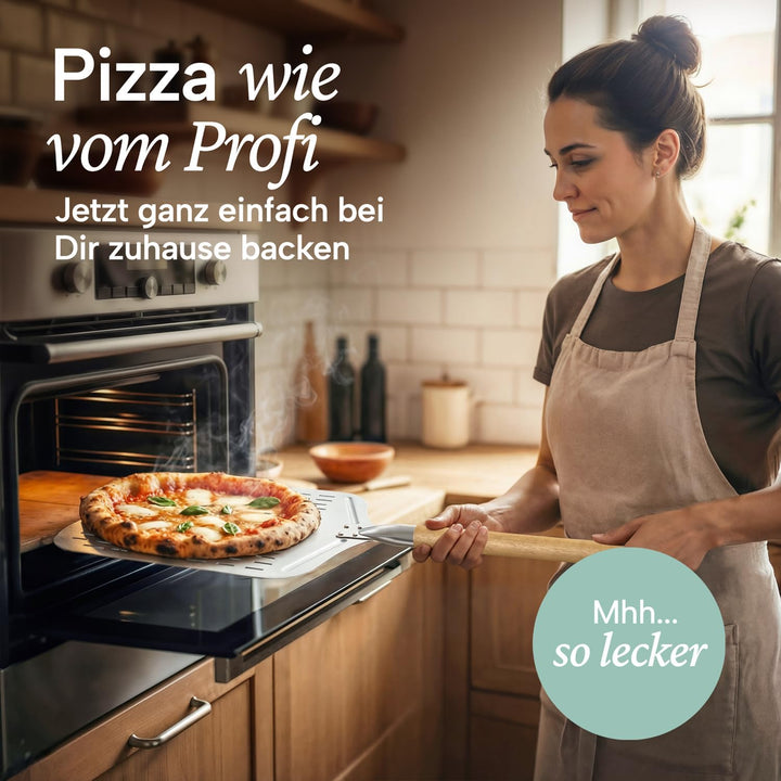Blumtal Pizzaschieber perforiert 30,5x30,5 cm Fläche + Holzgriff 24,5 cm - Pizzaschaufel perforiert