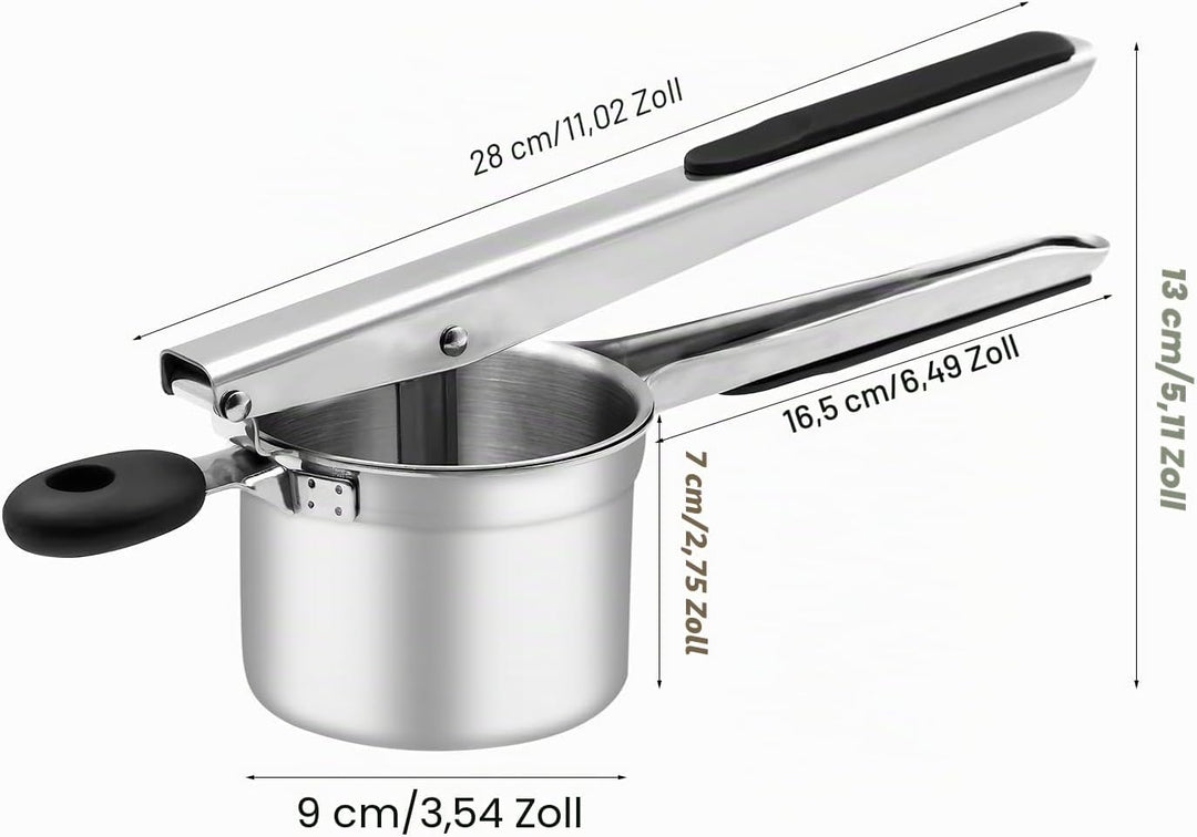 Kartoffelpresse, grosse, robuste Kartoffelpresse aus Edelstahl, 425 ML, zum Stampfen und Pressen von