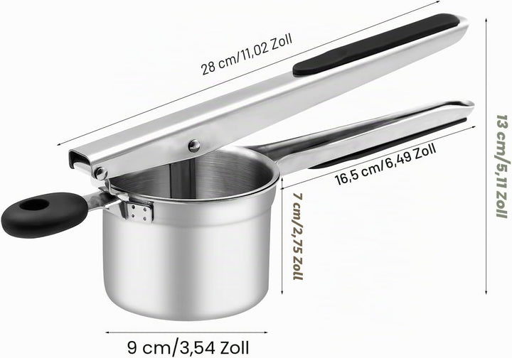 Kartoffelpresse, grosse, robuste Kartoffelpresse aus Edelstahl, 425 ML, zum Stampfen und Pressen von