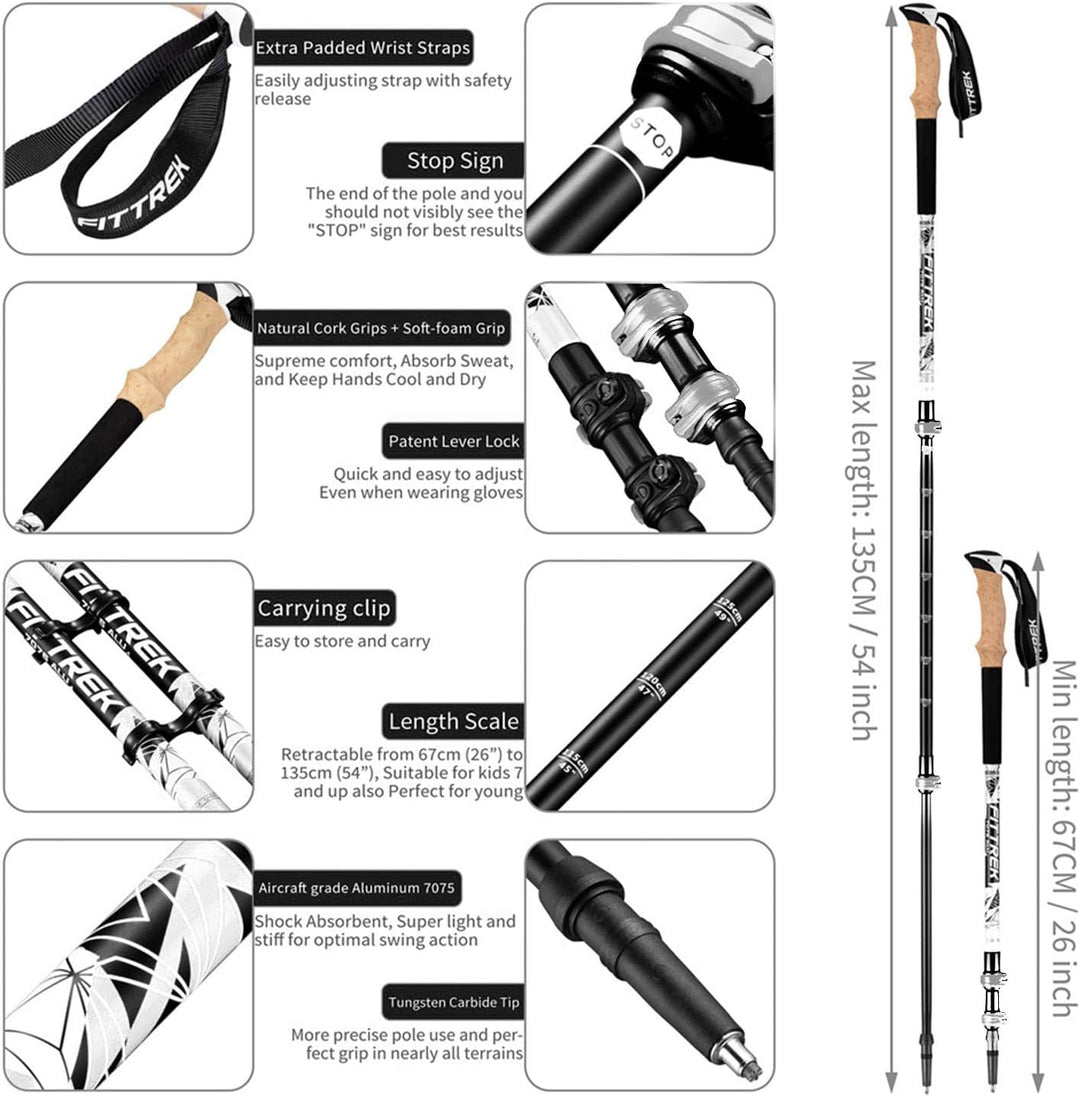 FitTrek Wanderstöcke - Trekkingstöcke - Walking Stöcke Teleskop - Nordic Walking Stock Verstellbar K