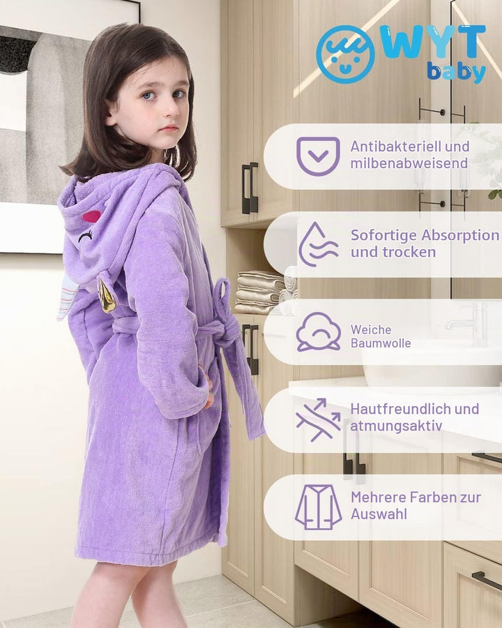 WYTbaby Bademantel Kinder Teenager Mädchen Jungen 100% Baumwolle Kapuze Nachtwäsche Strandtücher Mor