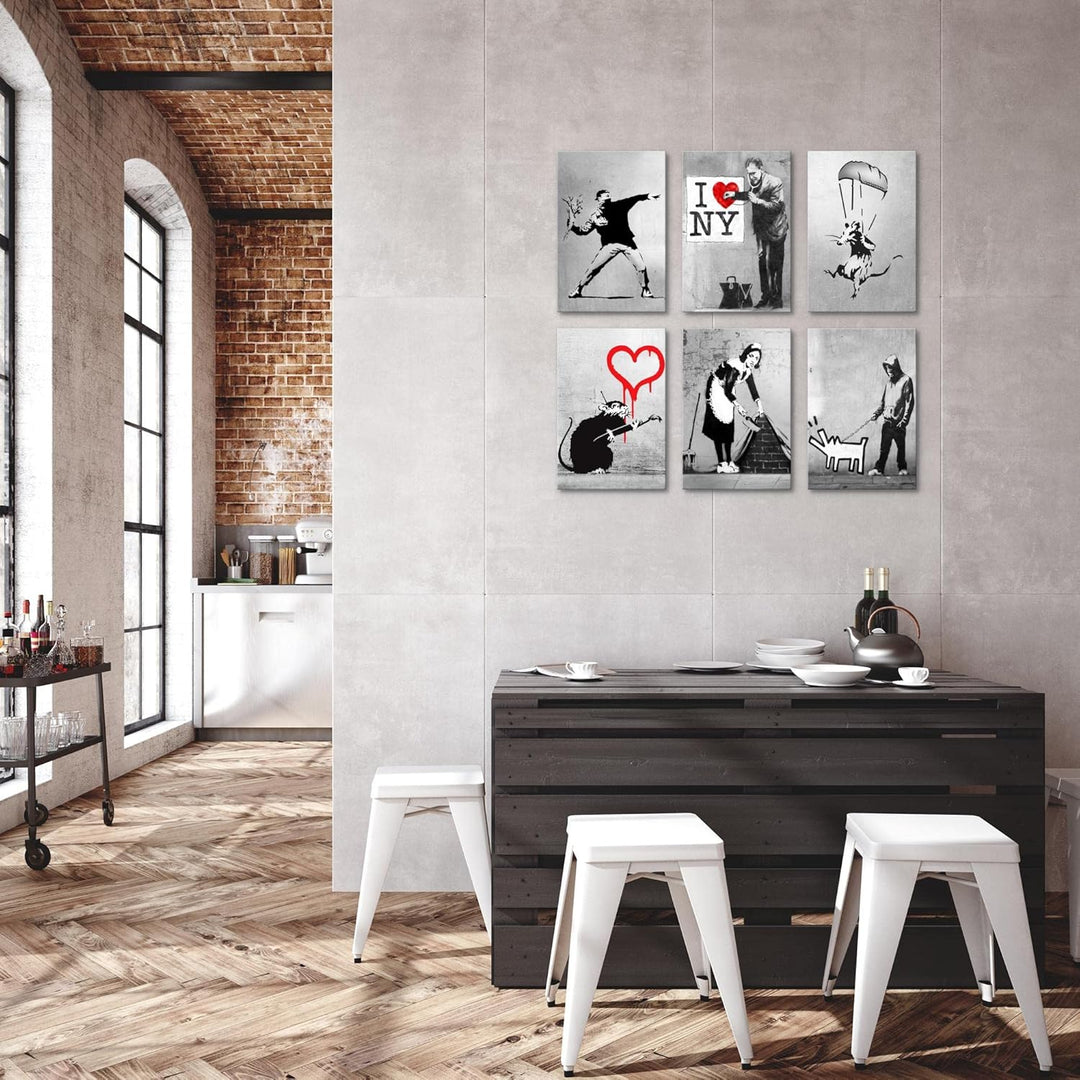 Novart Wandbilder Set Banksy Collage - KOMPLETT AUFHÄNGFERTIG - Made in Germany - Moderne Bilder Woh