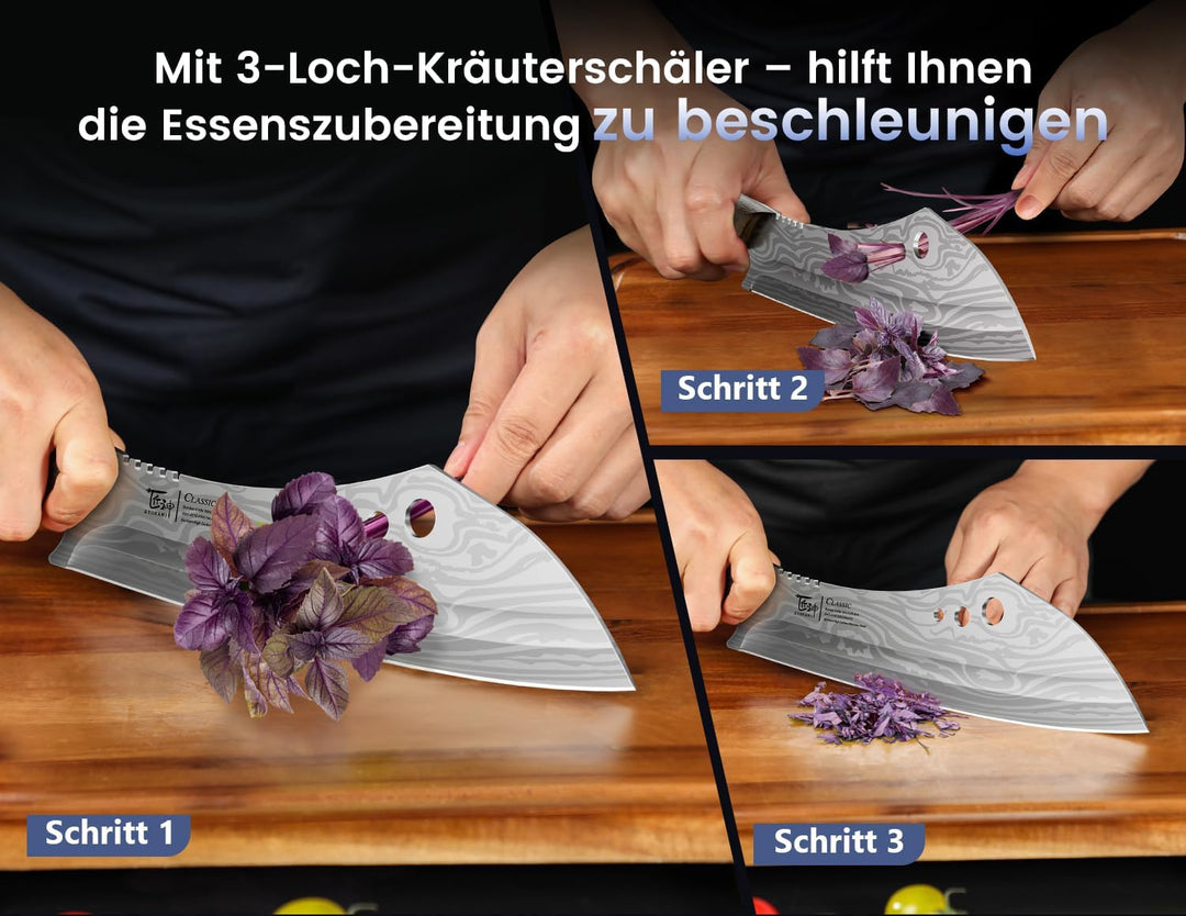 Metzgermesser, Kochmesser mit Kräuterstripper, Japanisches Küchenmesser aus Hochkohlenstoffstahl zum